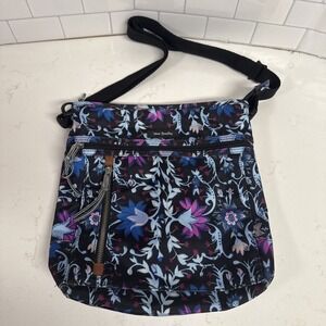 Vera Bradley Triple Zip Hipster Canvas Cross-body Bag Purple And Blue 11.5"x11"